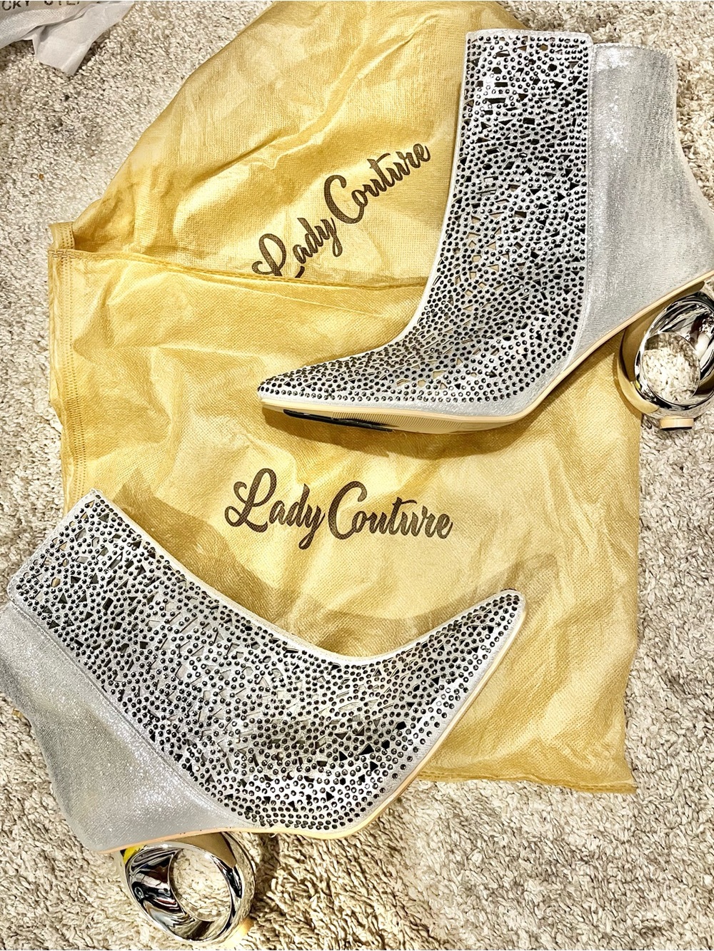 Silver Embellished Women's Ankle Boots NWOB